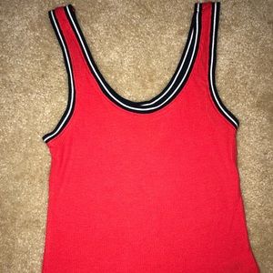 Red, blue and white crop top.